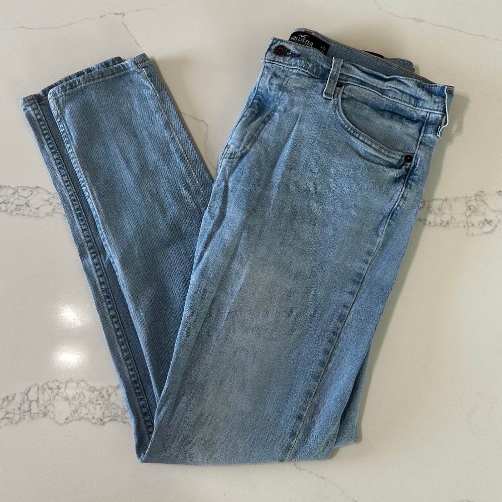 Hollister Light Blue Jeans - Size 34x34, Skinny Fit, Epic Flex - Used, Good